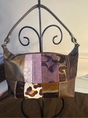 Patchwork Leather and Fabric Coach Y2K Shoulder Bag